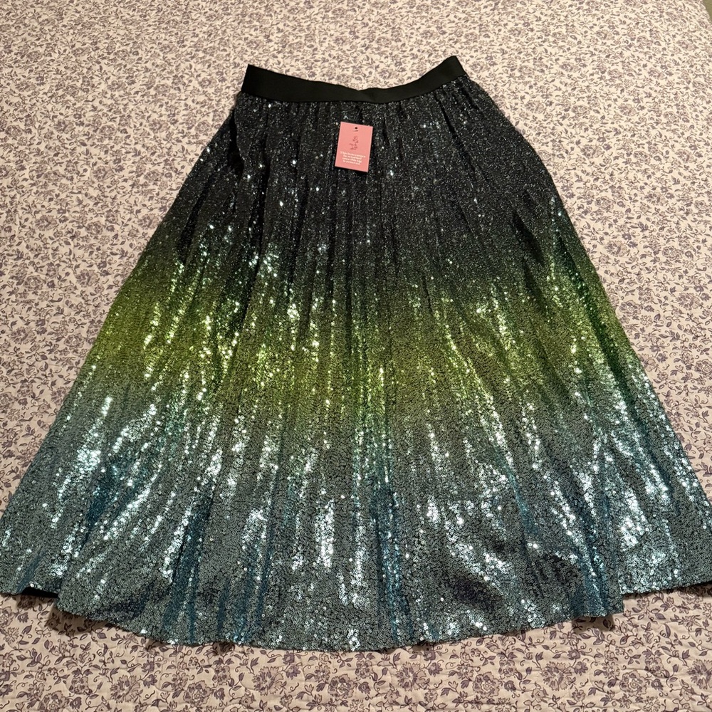 🦋Ivy City Perla Sequin Maxi Skirt Shine Ombré silver size medium NWT